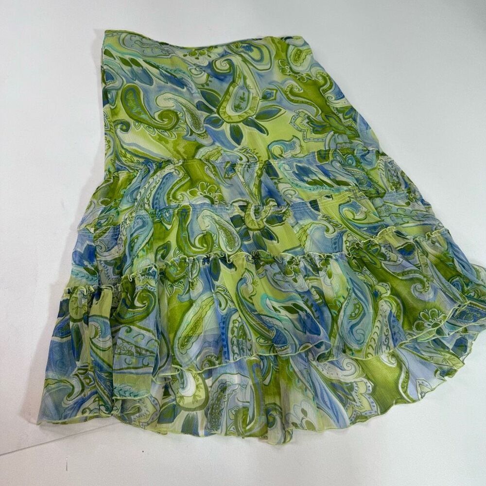 Allison Taylor Green and Blue Paisley A-Line Skirt
